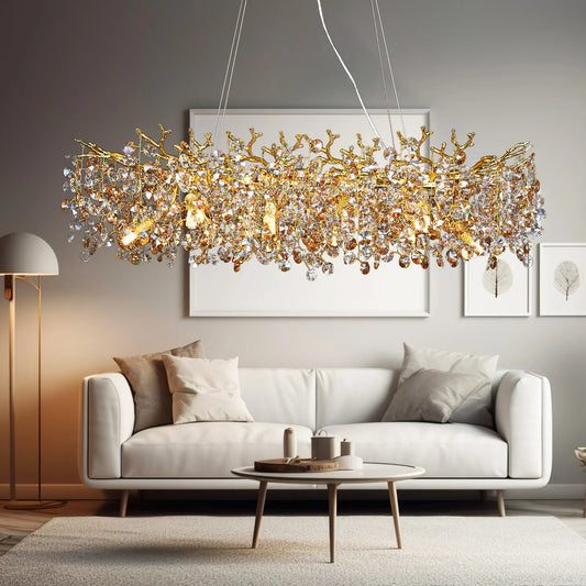 Long Gold Crystal Chandelier – A Statement of Luxury and Elegance